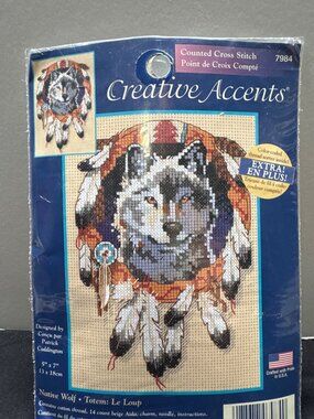 Creative Accents 2003 Native Wolf Totem Counted Cross Stitch Kit 5" X 7" 7984 US